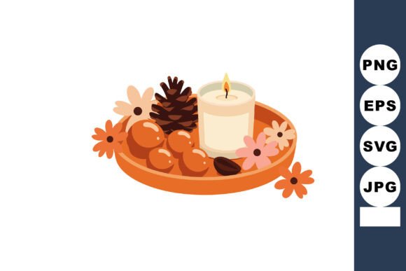 Autumn Cozy Decorative Tray with Candle: A Warm Seasonal Design Asset