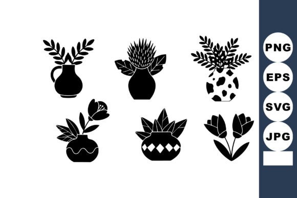 Decorative Black Silhouette Flower Vases: Elegant Design Assets