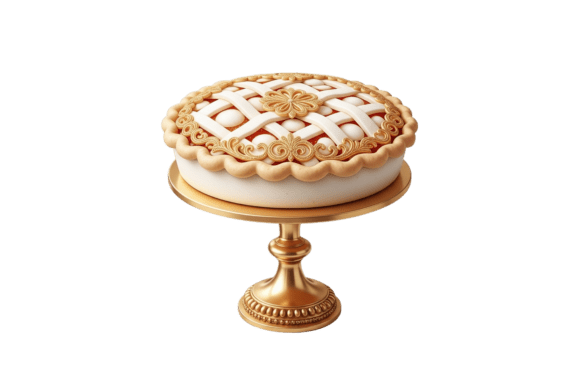 Elegant Decorative Pie on Gold Stand: A Touch of Festive Sophistication