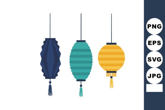 Hanging Decorative Lanterns in Blue Teal: A Festive Design Asset