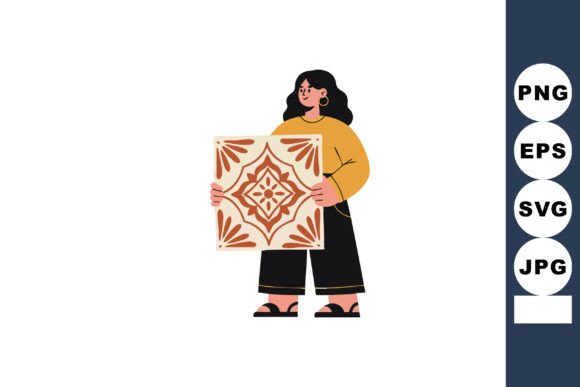 Woman Holding Decorative Tile with Geome: A Visual Story in Texture